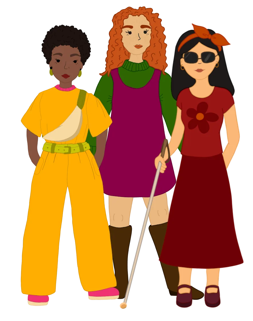 Illustration einer Gruppe junger Frauen auf der Seite Begleitung im Alltag