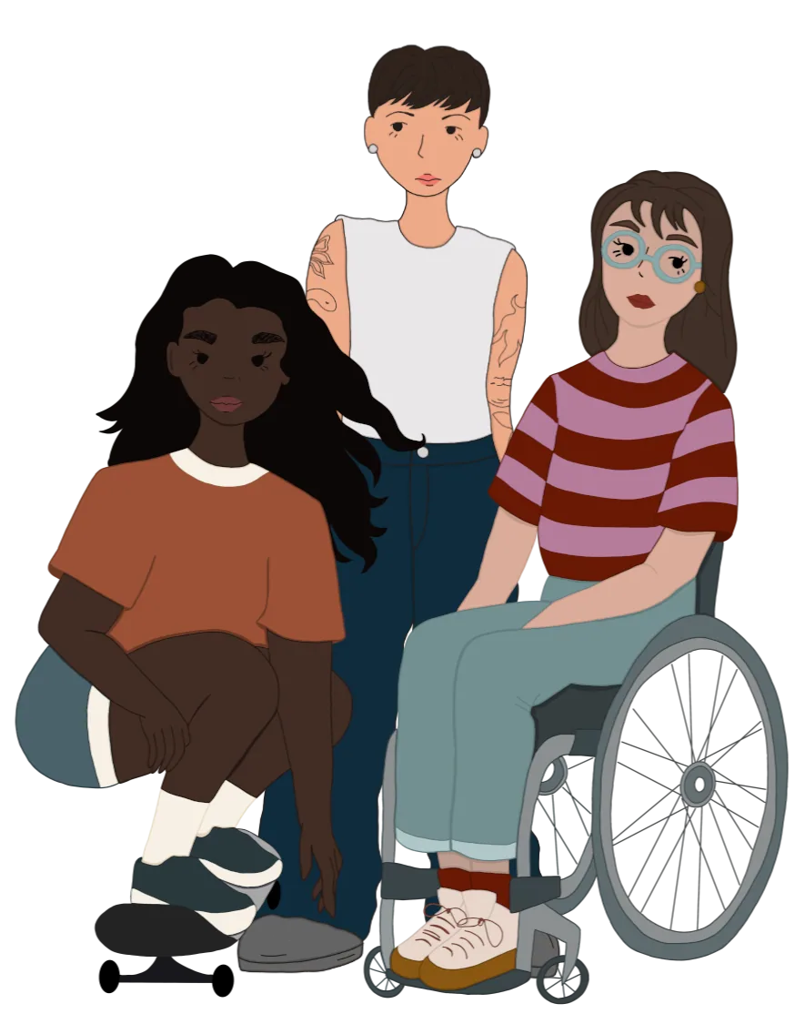 Illustration einer Gruppe junger Frauen auf der Seite Freizeit und Community