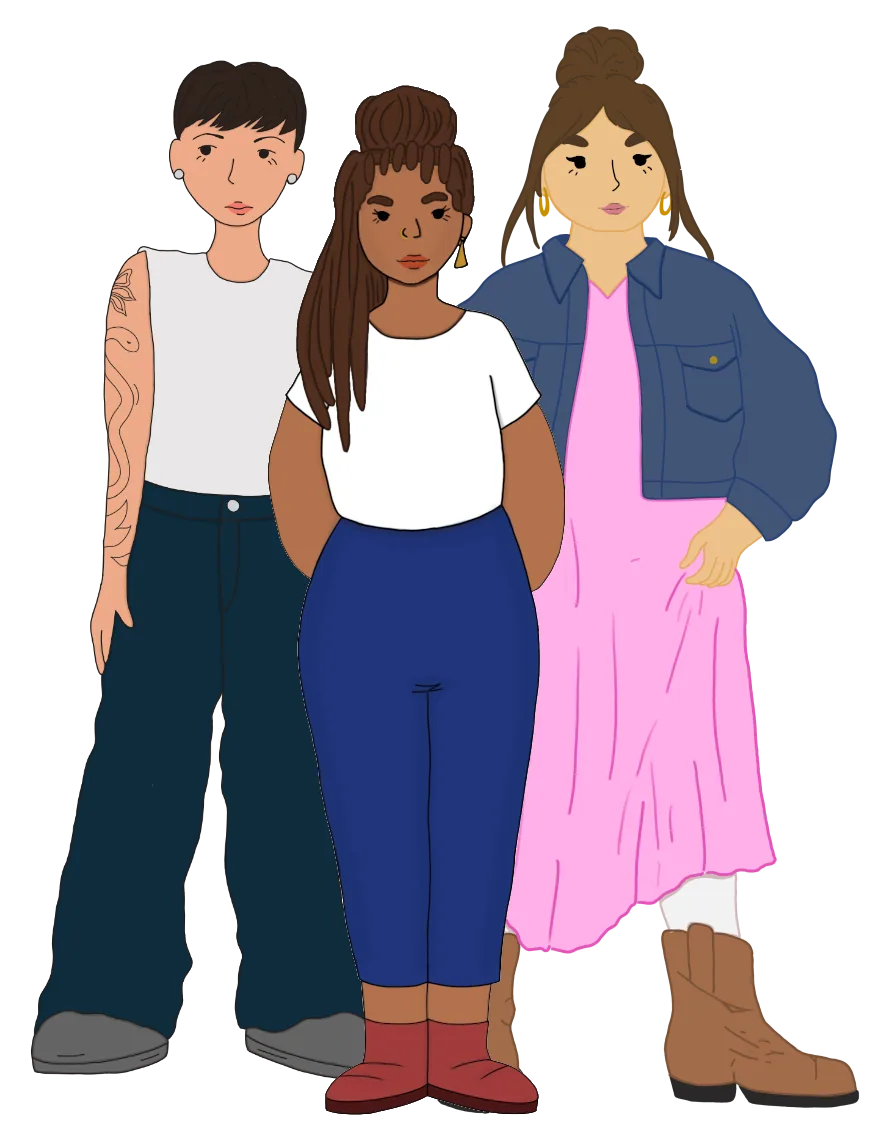 Illustration einer Gruppe junger Frauen auf der Seite Wohnen und Schutz
